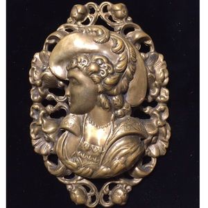 Vintage Art Nouveau repoussé cameo brooch